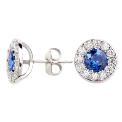 Boucles d'oreilles diamants et saphirs bleus de Ceylan taille brillant de 4.40 ct