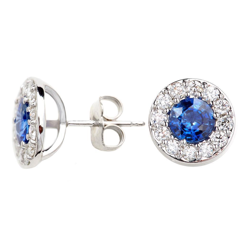 Boucles d'oreilles diamants et saphirs bleus de Ceylan taille brillant de 4.40 ct - HarryChadEnt.FR