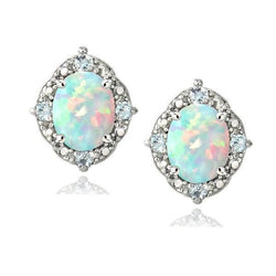 Boucles d'oreilles diamants ronds opale ovale 11.80 ct Halo or blanc 14K