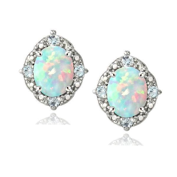 Boucles d'oreilles diamants ronds opale ovale 11.80 ct Halo or blanc 14K - HarryChadEnt.FR