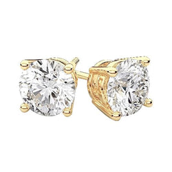 Boucles d'oreilles diamants ronds taille brillant 3.00 carats or jaune 14K