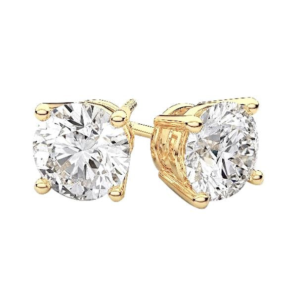 Boucles d'oreilles diamants ronds taille brillant 3.00 carats or jaune 14K - HarryChadEnt.FR