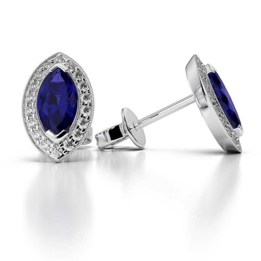 Boucles d'oreilles diamants saphir du Sri Lanka sertie de griffes de 3.50 carats - HarryChadEnt.FR