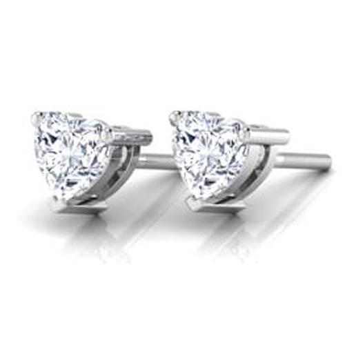 Boucles d'oreilles diamants taille cœur sertie griffes 1 carat or blanc 14 carats - HarryChadEnt.FR