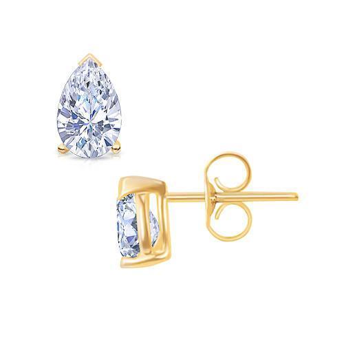 Boucles d'oreilles diamants taille poire 2 carats Pushback or jaune - HarryChadEnt.FR