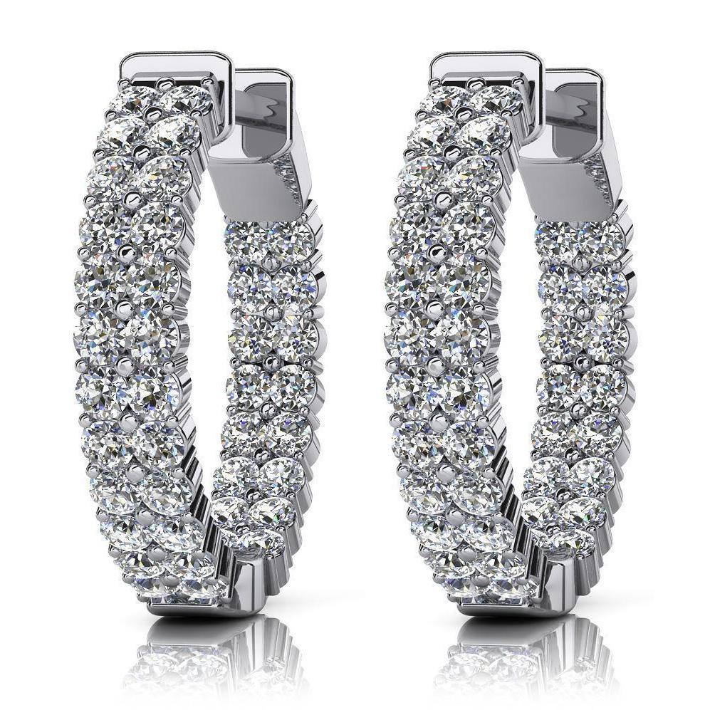 Boucles D'oreilles Créoles Double Rang Inside Out 4 Carats Diamants Or Blanc 14K - HarryChadEnt.FR