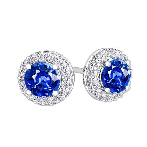 Boucles d'oreilles en diamant Ceylan Saphir Halo Or blanc 4.70 carats 14K - HarryChadEnt.FR