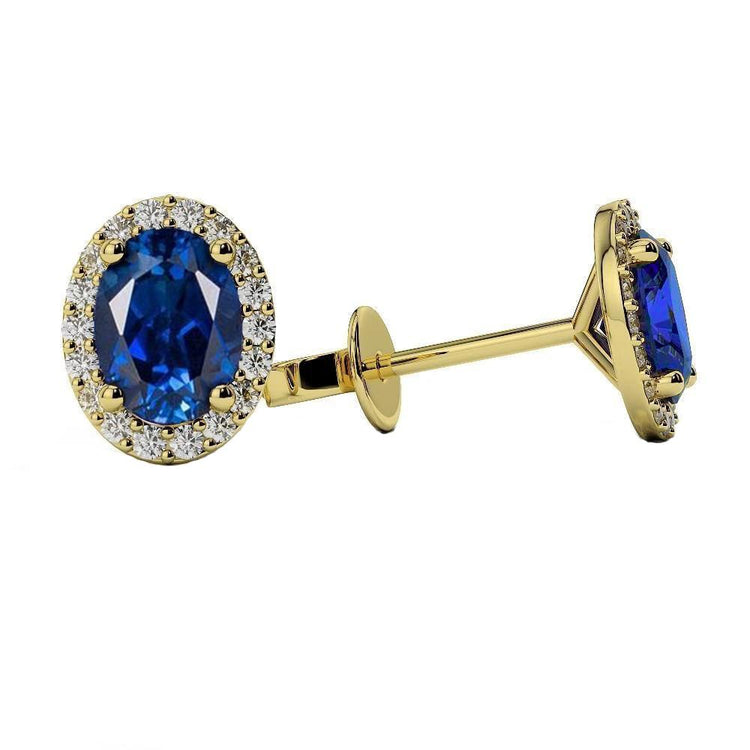 Boucles d'oreilles en diamant Ceylan Saphir Halo Or jaune 4.80 carats 14K - HarryChadEnt.FR