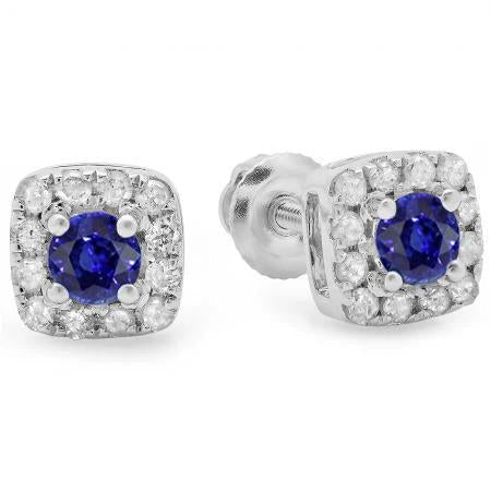 Boucles d'oreilles en diamant avec halo de saphir bleu du Sri Lanka 4.40 carats WG 14K - HarryChadEnt.FR