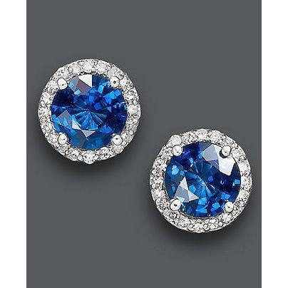 Boucles d'oreilles en diamant avec halo de saphir du Sri Lanka de taille ronde de 2.90 ct - HarryChadEnt.FR