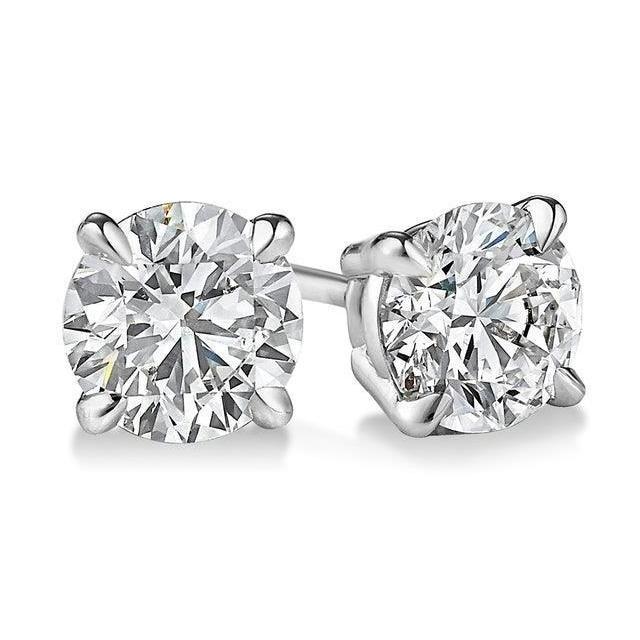 Boucles d'oreilles en diamant pour femmes de coupe ronde de 4.00 carats en or blanc massif 14K - HarryChadEnt.FR