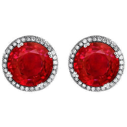Boucles d'oreilles en diamant rubis Coupe Ronde rouge pour femme. or 9.28 carats 14K