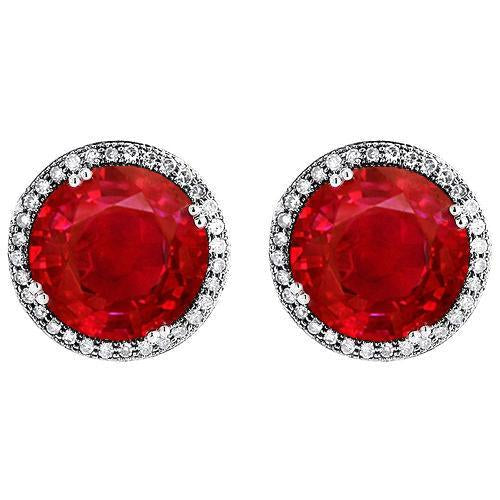 Boucles d'oreilles en diamant rubis taille ronde rouge pour femme. or 9.28 carats 14K - HarryChadEnt.FR