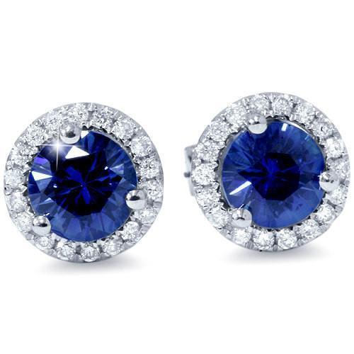 Boucles d'oreilles en diamant saphir bleu du Sri Lanka Bijoux en or 5 carats - HarryChadEnt.FR