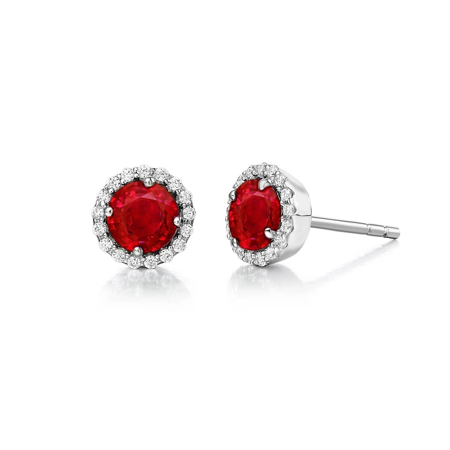 Boucles d'oreilles en diamants rubis rouges taille ronde de 2.34 ct Halo - HarryChadEnt.FR