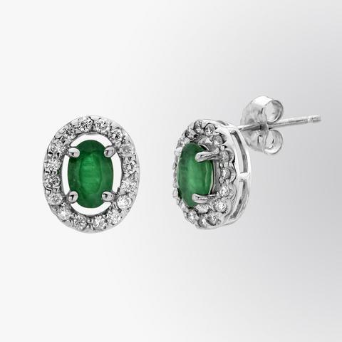 Boucles d'oreilles en émeraude verte de 4.36 ct avec halo de diamants - HarryChadEnt.FR