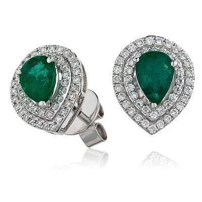 Boucles d'oreilles en émeraude verte taille poire de 4 ct avec diamants en or blanc 14K - HarryChadEnt.FR