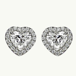 Boucles d'oreilles en forme de cœur et halo de diamants ronds en or blanc 2.38 carats 14K