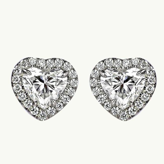 Boucles d'oreilles en forme de cœur et halo de diamants ronds en or blanc 2.38 carats 14K - HarryChadEnt.FR