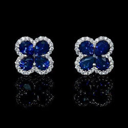 Boucles d'oreilles en grappe de diamants saphir bleu poire or blanc 14K 4.66 ct