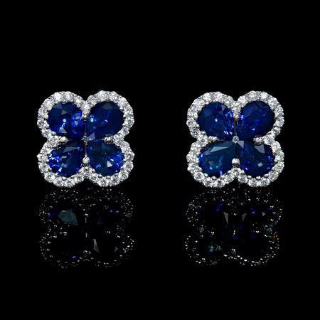 Boucles d'oreilles en grappe de diamants saphir bleu poire or blanc 14K 4.66 ct - HarryChadEnt.FR