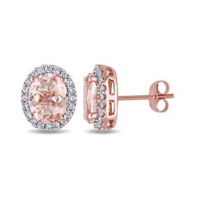 Boucles d'oreilles en morganite ovale de 14.98 ct avec diamants ronds en or 14 carats - HarryChadEnt.FR