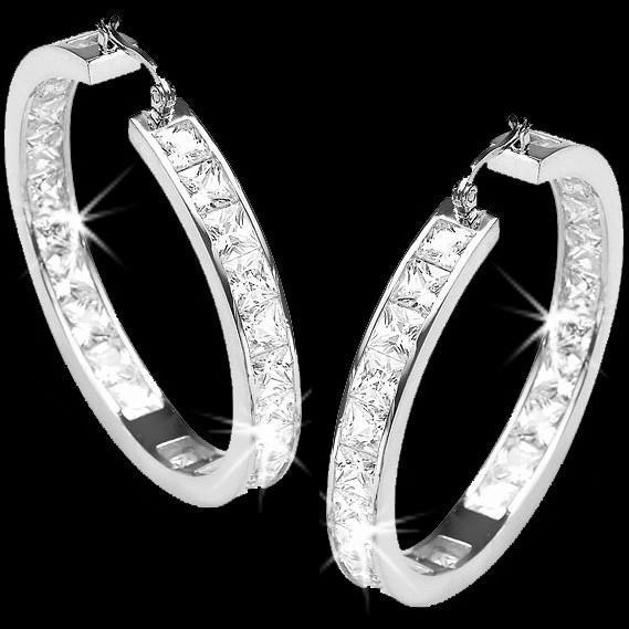 Boucles d'Oreilles Créoles Diamants Taille Princesse Or 14K 3 Carats - HarryChadEnt.FR