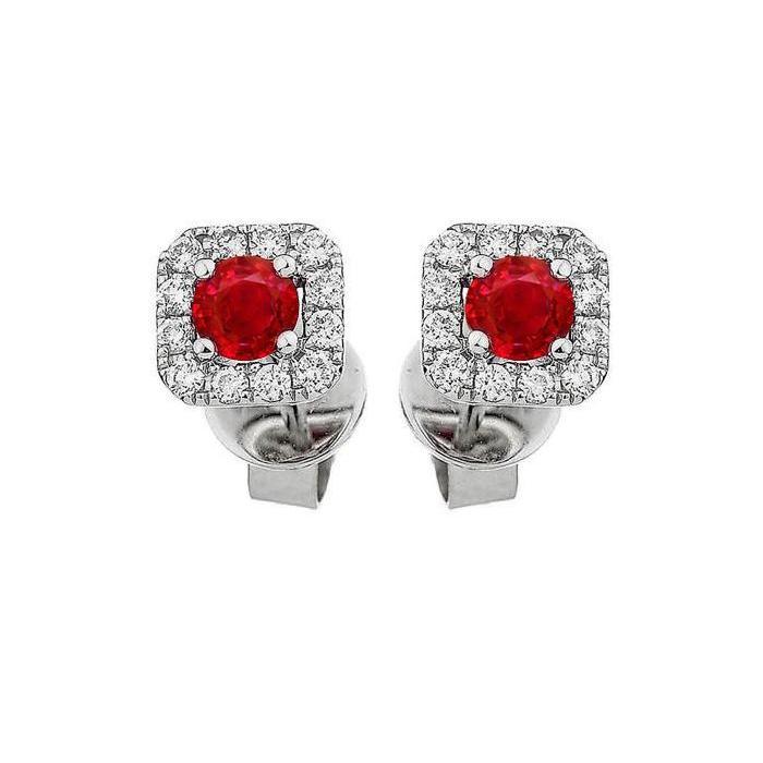 Boucles d'oreilles en or blanc 14K avec rubis rouge et diamants de 2.40 ct - HarryChadEnt.FR