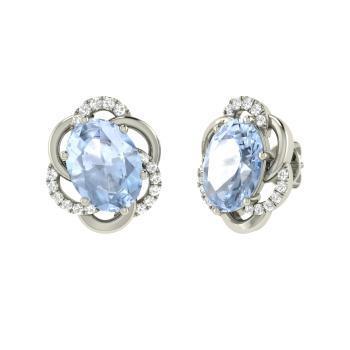 Boucles d'oreilles en or blanc 14K diamants aigue-marine 3.70 carats - HarryChadEnt.FR