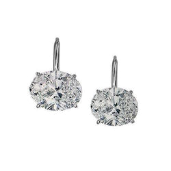 Boucles d'oreilles en or blanc 2 Ct Shepherd Hook style East West avec diamants ovales