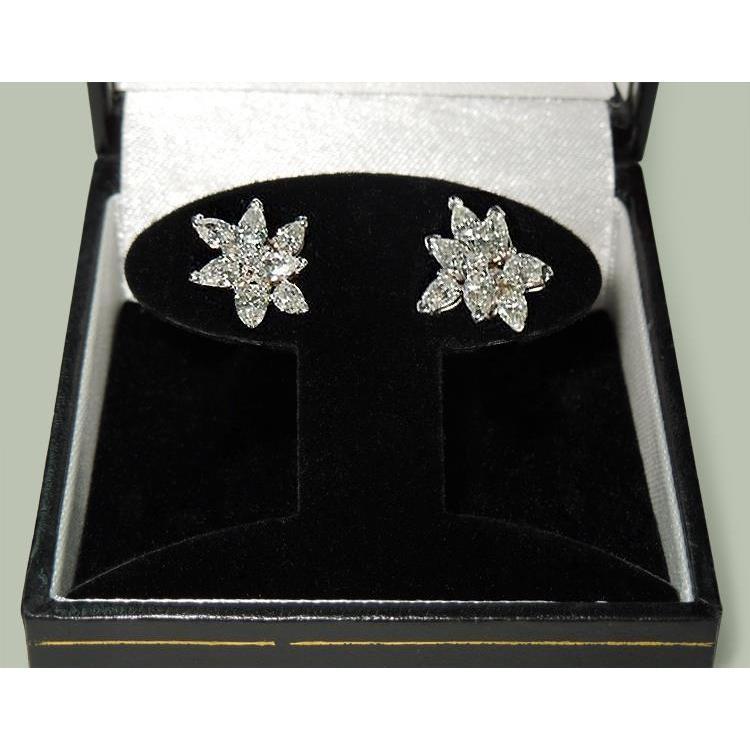 Boucles d'oreilles en grappe de diamants ronds en forme de poire 4 carats en or - HarryChadEnt.FR