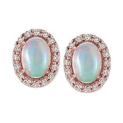 Boucles d'oreilles en or rose 14K serties d'opale avec diamants de 8.32 ct