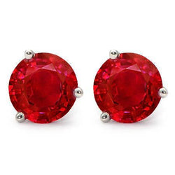 Boucles d'oreilles en rubis Coupe Ronde rouge 3.50 carats en or blanc 14K