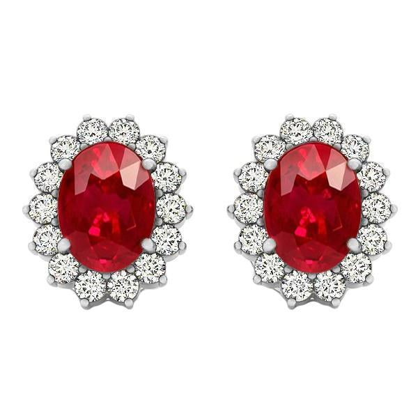 Boucles d'oreilles en rubis ovale de 7.50 ct avec diamants ronds en or blanc 14K - HarryChadEnt.FR