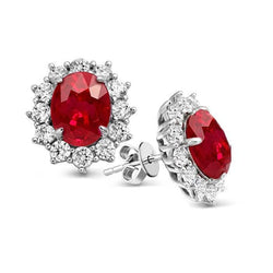 Boucles d'oreilles en rubis rond avec diamants de 8.50 ct en or blanc 14K