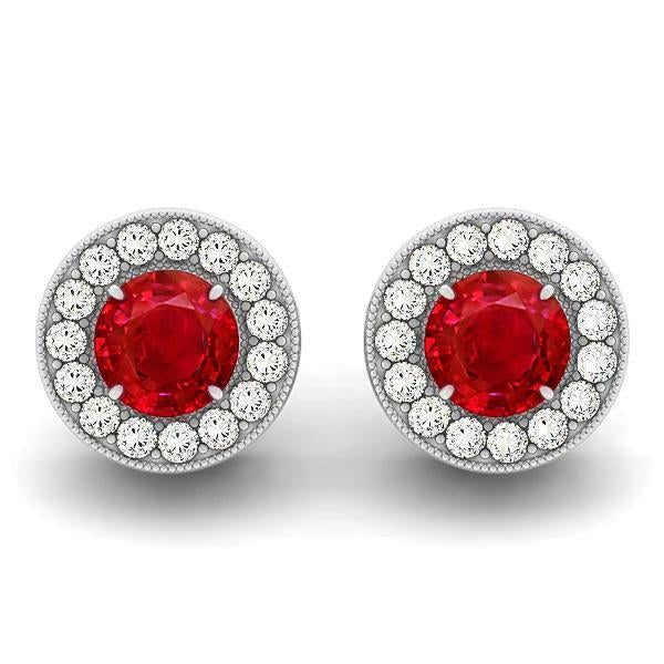 Boucles d'oreilles en rubis rond de 5.50 carats avec halo de diamants - HarryChadEnt.FR