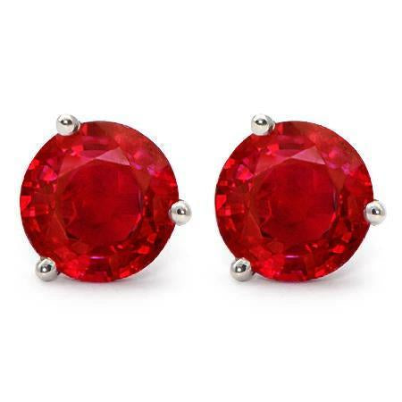 Boucles d'oreilles en rubis ronds rouges de 3.50 ct en or blanc 14K - HarryChadEnt.FR