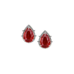 Boucles d'oreilles en rubis rouge et diamants taille poire de 6.68 cts en or blanc 14K