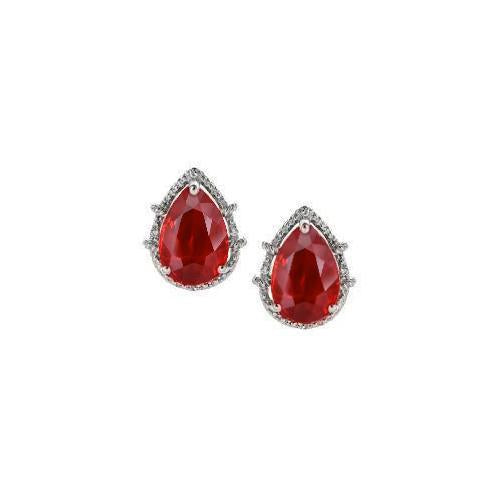 Boucles d'oreilles en rubis rouge et diamants taille poire de 6.68 cts en or blanc 14K - HarryChadEnt.FR