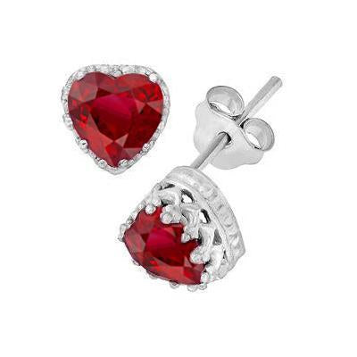 Boucles d'oreilles en rubis rouge taillé en cœur de 5.40 ct avec diamants en or blanc 14K - HarryChadEnt.FR