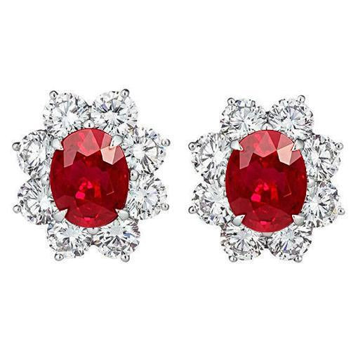 Boucles d'oreilles en rubis rouges et diamants 5.40 carats Halo Gemstone Jewelry - HarryChadEnt.FR