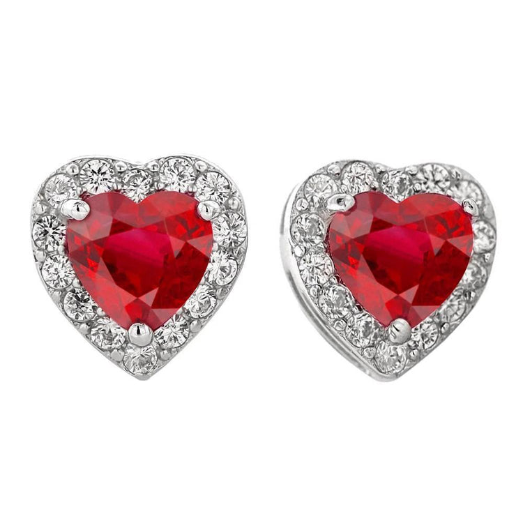 Boucles d'oreilles en rubis taille cœur et diamants ronds 6 carats en or blanc 14K - HarryChadEnt.FR