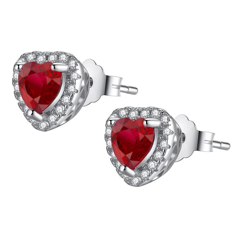 Boucles d'oreilles en rubis taillés en cœur de 2.40 carats et halo de diamants ronds - HarryChadEnt.FR
