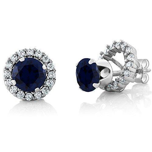 Boucles d'oreilles en saphir taille ronde et diamants 3.50 carats en or blanc 14K - HarryChadEnt.FR