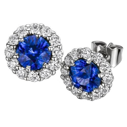Boucles d'oreilles en saphir de Ceylan avec halo de diamants ronds 5.90 ct. GT 14K - HarryChadEnt.FR