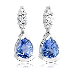 Boucles d'oreilles en saphir de Ceylan taille poire et rond de 4.60 ct avec diamants