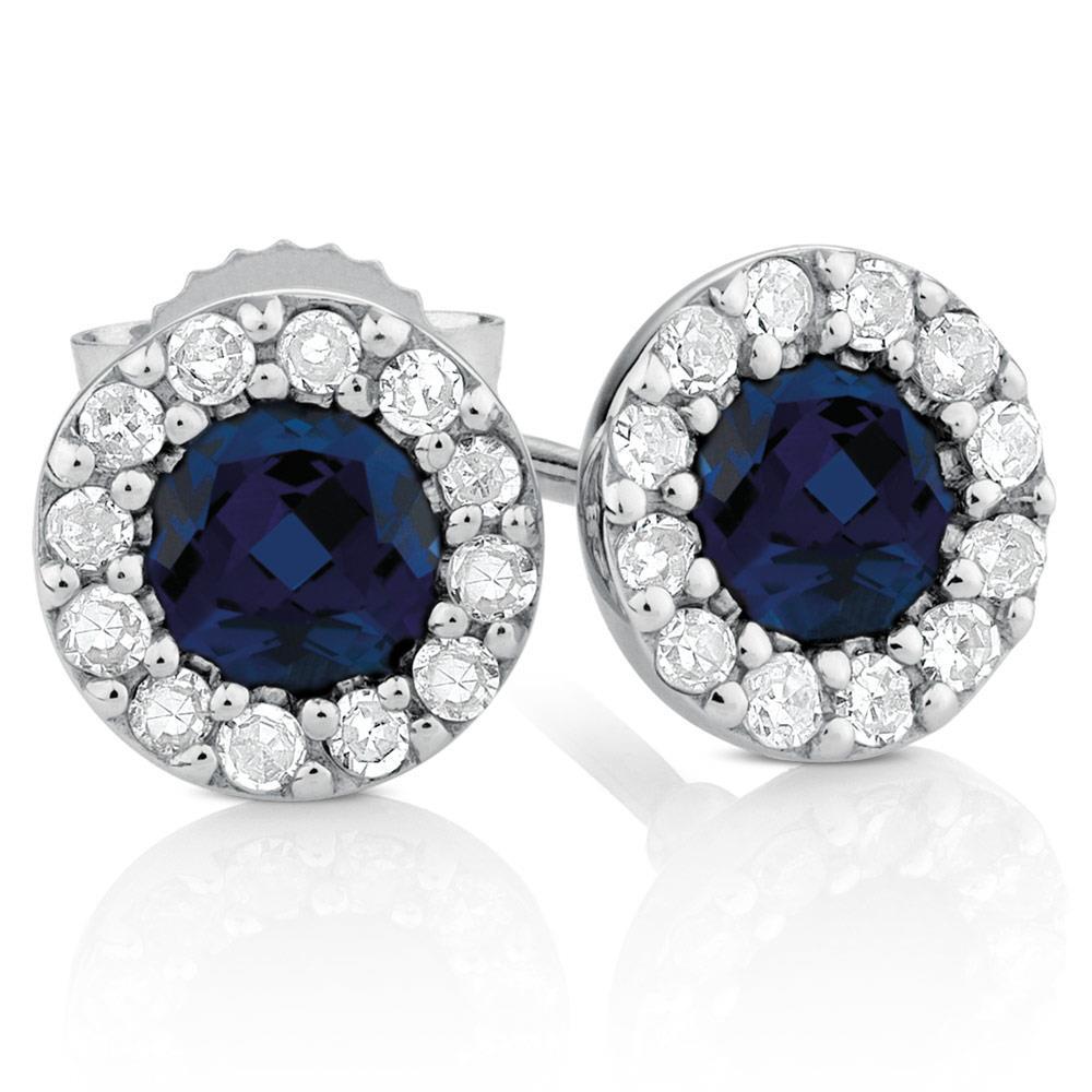 Boucles d'oreilles en saphir du Sri Lanka 4 carats avec diamants en or blanc 14K - HarryChadEnt.FR