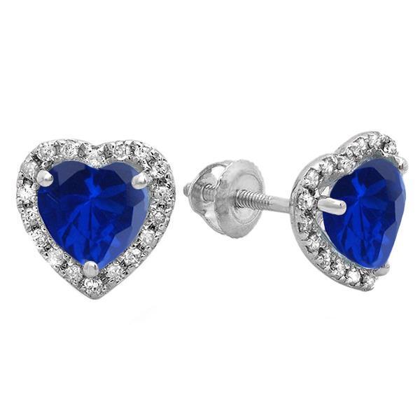 Boucles d'oreilles en saphir du Sri Lanka avec cœur et diamants ronds 5.80 ct. GT 14K - HarryChadEnt.FR
