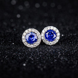Boucles d'oreilles en saphir du Sri Lanka et diamants Coupe Ronde de 2.30 ct
