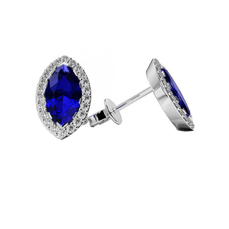 Boucles d'oreilles en saphir du Sri Lanka et diamants halo 4.50 carats WG 14K - HarryChadEnt.FR